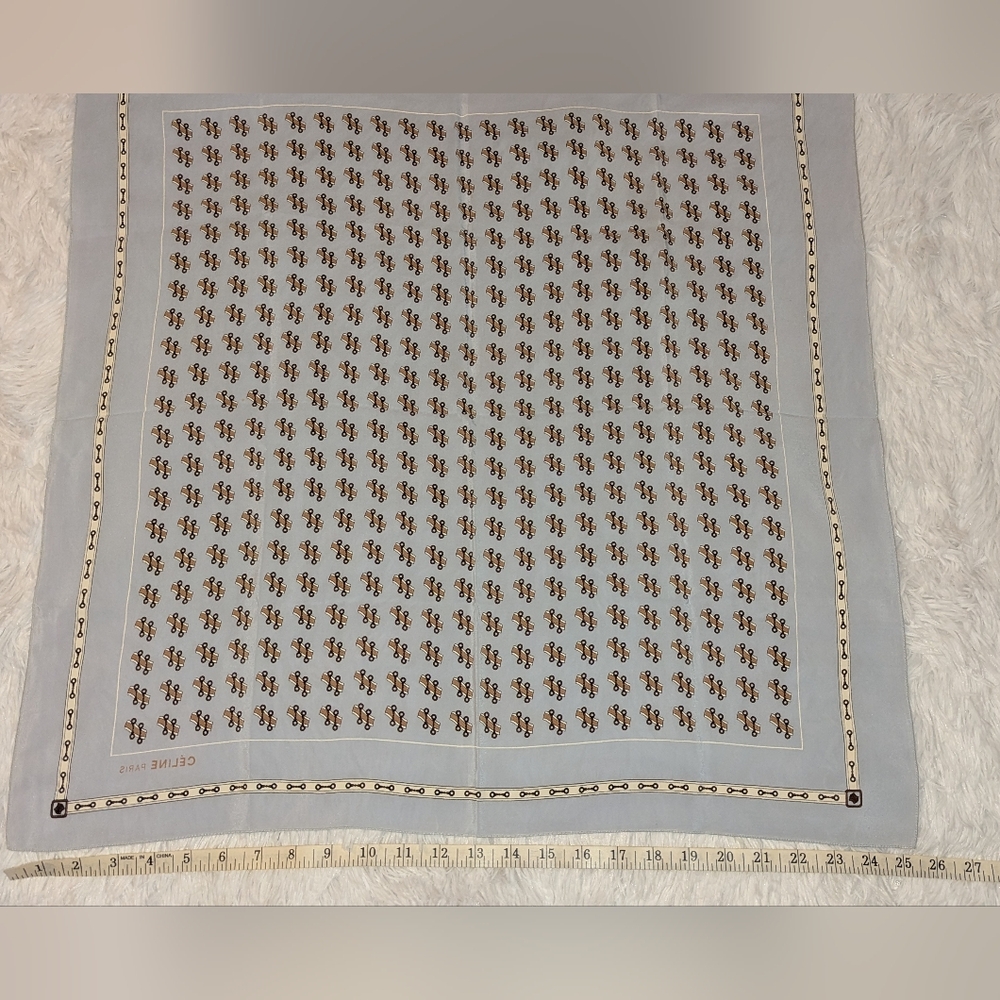 CELINE Gray Silk Scarf 25" X 25" GUC COA - Picture 2 of 14